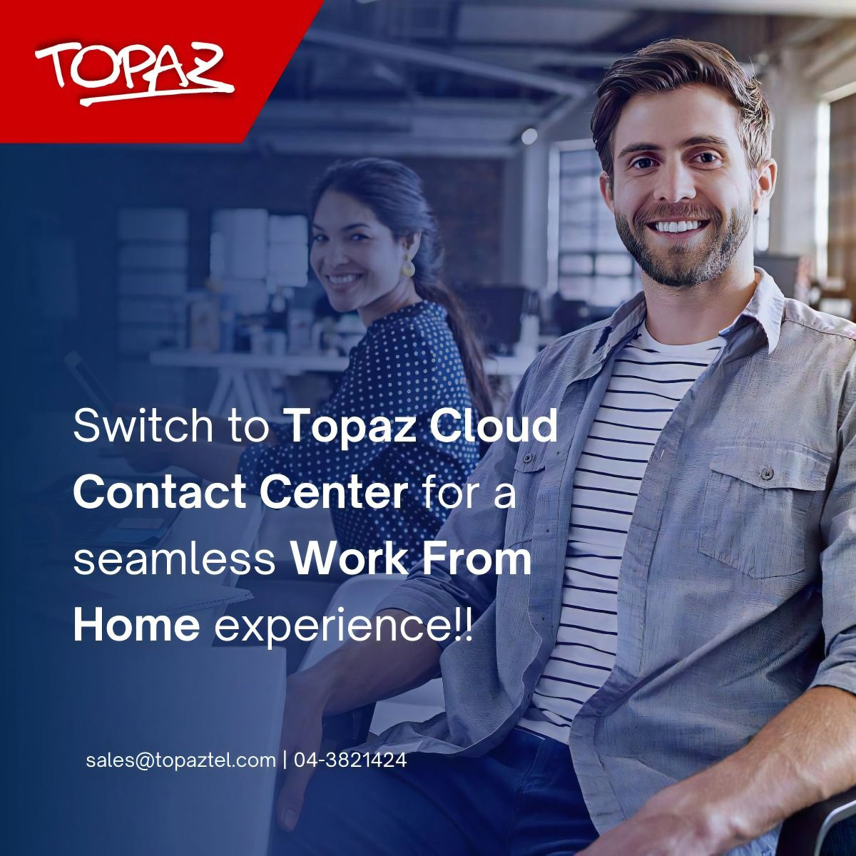 Enhance your productivity by gaining real-time insights on all inbounds and outbounds calls even while working remotely with Topaz Cloud Contact Center Solution.

To know more: bit.ly/3IpHXg5 | sales@topaztel.com | 04-3821424

#ContactCenter #Cloud