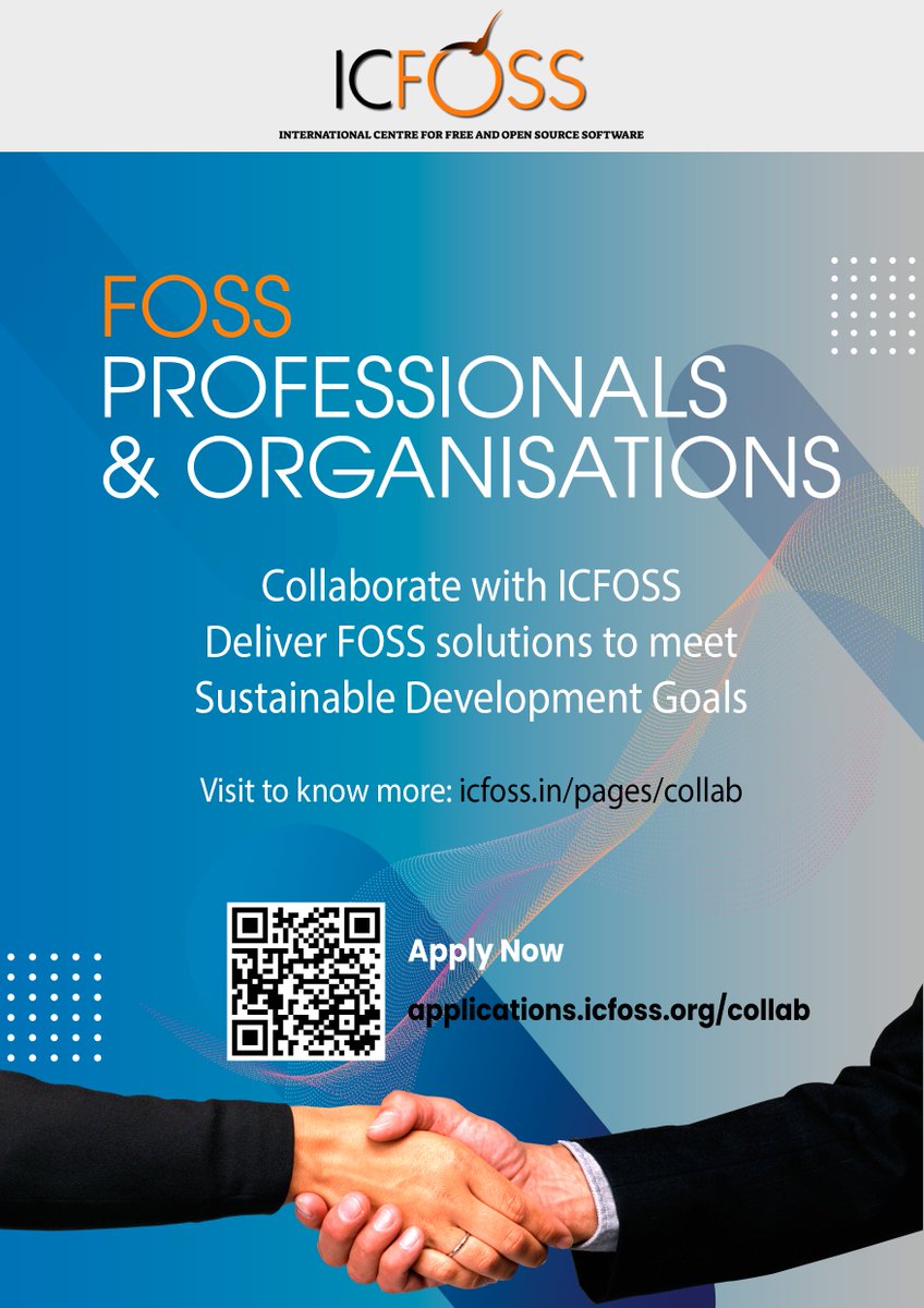 ICFOSS is an autonomous organisation under Govt of Kerala for promoting Free &amp; Open Source ecosystem across Industry, Academic and Government sector is planning for extensive collaboration with various FOSS partners and professionals. 
For more details :- icfoss.in/pages/collab