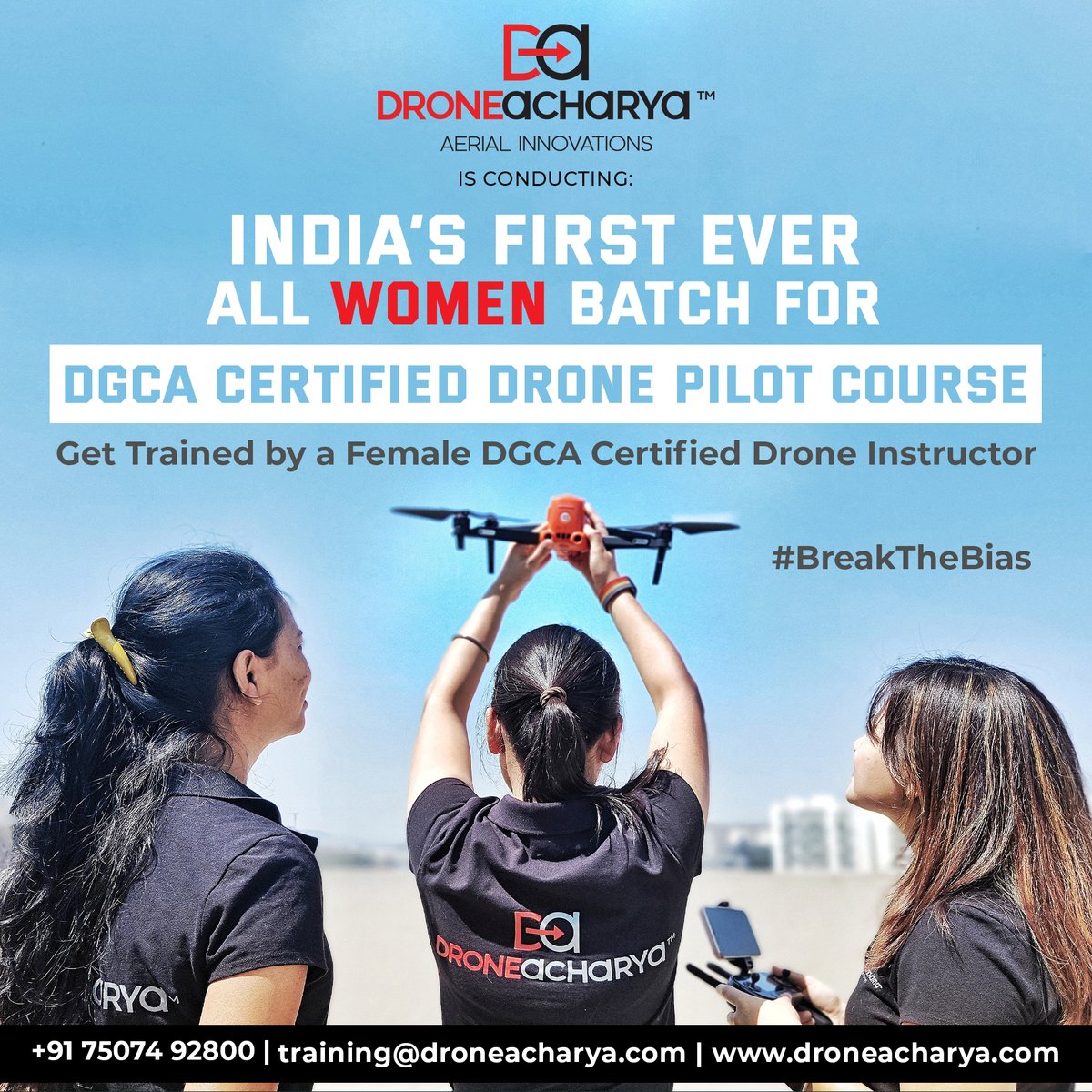 DroneAcharyaIN's tweet photo. #BreakTheBias
Be a part of India's first ever ALL WOMEN BATCH for DGCA Certified Drone Pilot Course, conducted by a DGCA Certified Female Drone Instructor! Hurry and sign up now! 
#dronesforgood #WomensDay #womenempowerment #getcertified @DroneUdyog https://t.co/8Td0ZmDsNZ