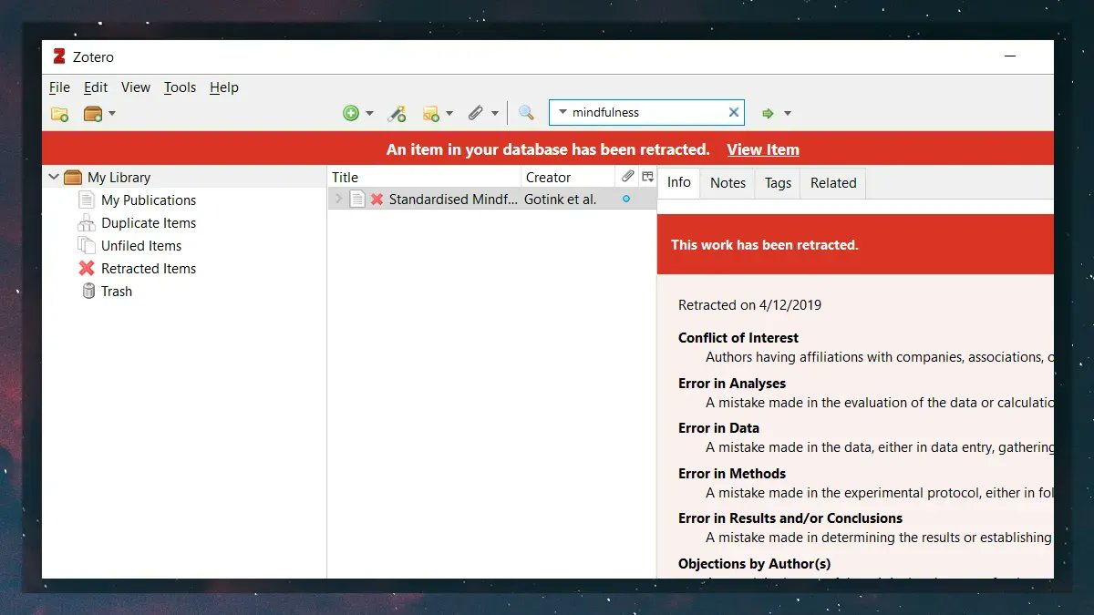 GuyProchilo's tweet image. Zotero is the free modern citation software you're looking for. It even tells you whether any citations in your library have been retracted: zotero.org

#phdchat