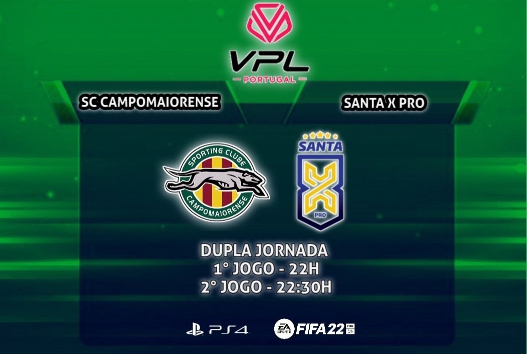 Amanhã segue-se mais uma dupla jornada a contar para a liga VPL contra o Santa X Pro, focados no nosso objetivo e trabalhar para conseguir-mos trazer mais 6 pontos para Campo Maior.
Juntos somos mais fortes💪💚
#SomosGalgos
#SCCeSports
#ProClubs
#FIFA22