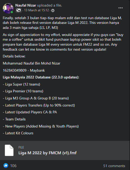 _naufalnizar's tweet photo. @twtFM_MY FM22 Liga Malaysia database is out now! #FMCM https://t.co/SU9WqWGCWc