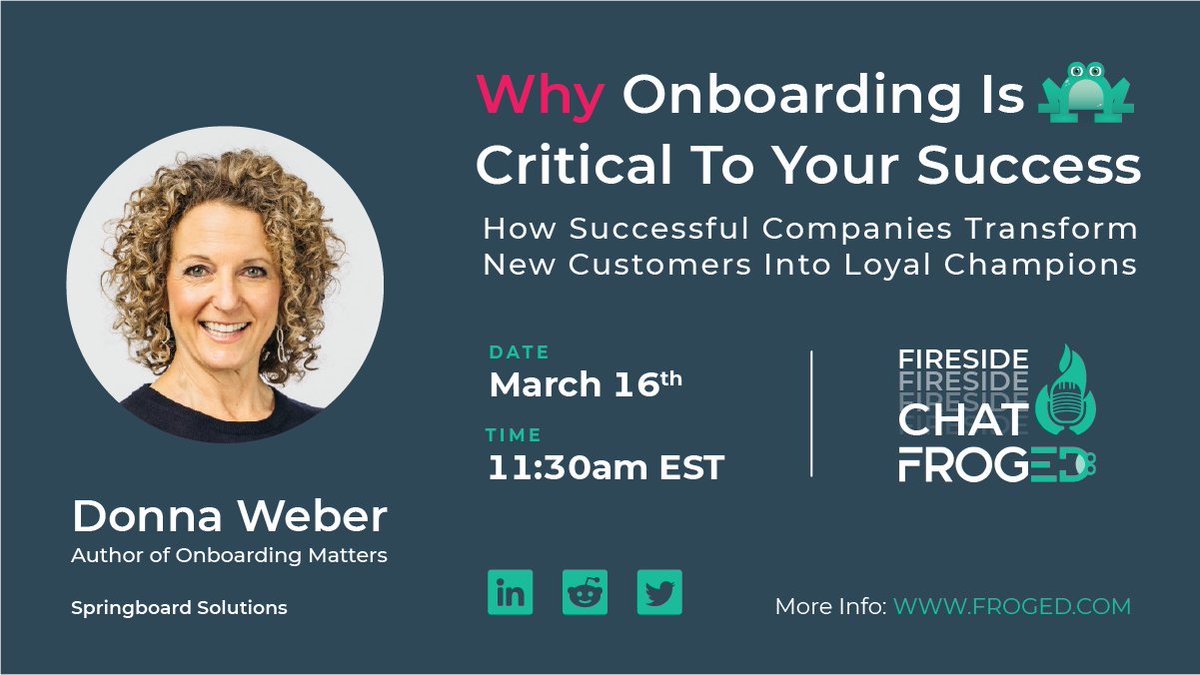 1 day to go until our Free #FiresideChat w/ Onboarding expert &amp; Award-winning Author, Donna Weber. If customer #retention is critical to your company's growth -  RSVP today
Sign up here: hubs.la/Q015S11K0
#customerSuccess #CS #CX