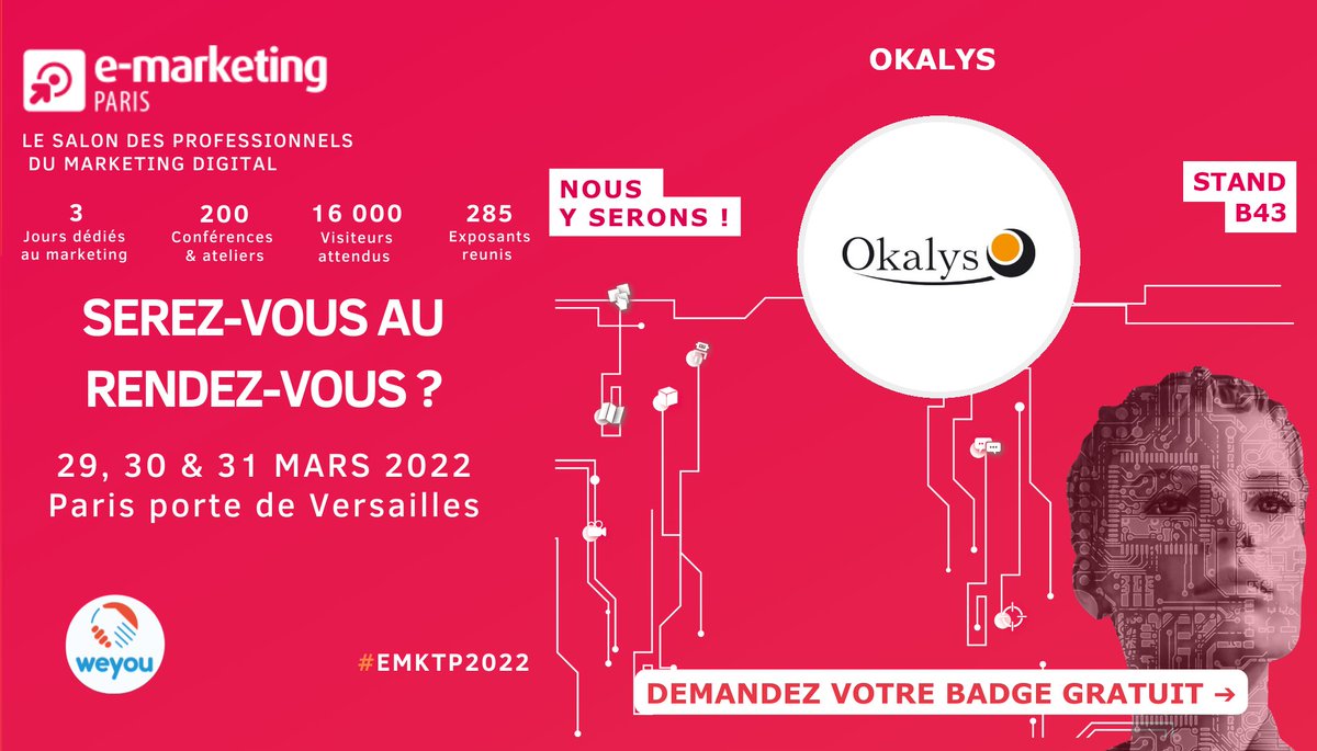 Okalys's tweet photo. 🚀 Pionnier sur le marché du #SalesEnablement,nous équipons les #commerciaux d'une application d'aide à la vente complète, moderne et interfacée aux divers outils.
📅 Rencontrez nous au Salon @EMarketingParis  #EMKTP2022 au stand B43 du 29 au 31 mars Porte de Versailles à #Paris https://t.co/Htm6xK2xqs