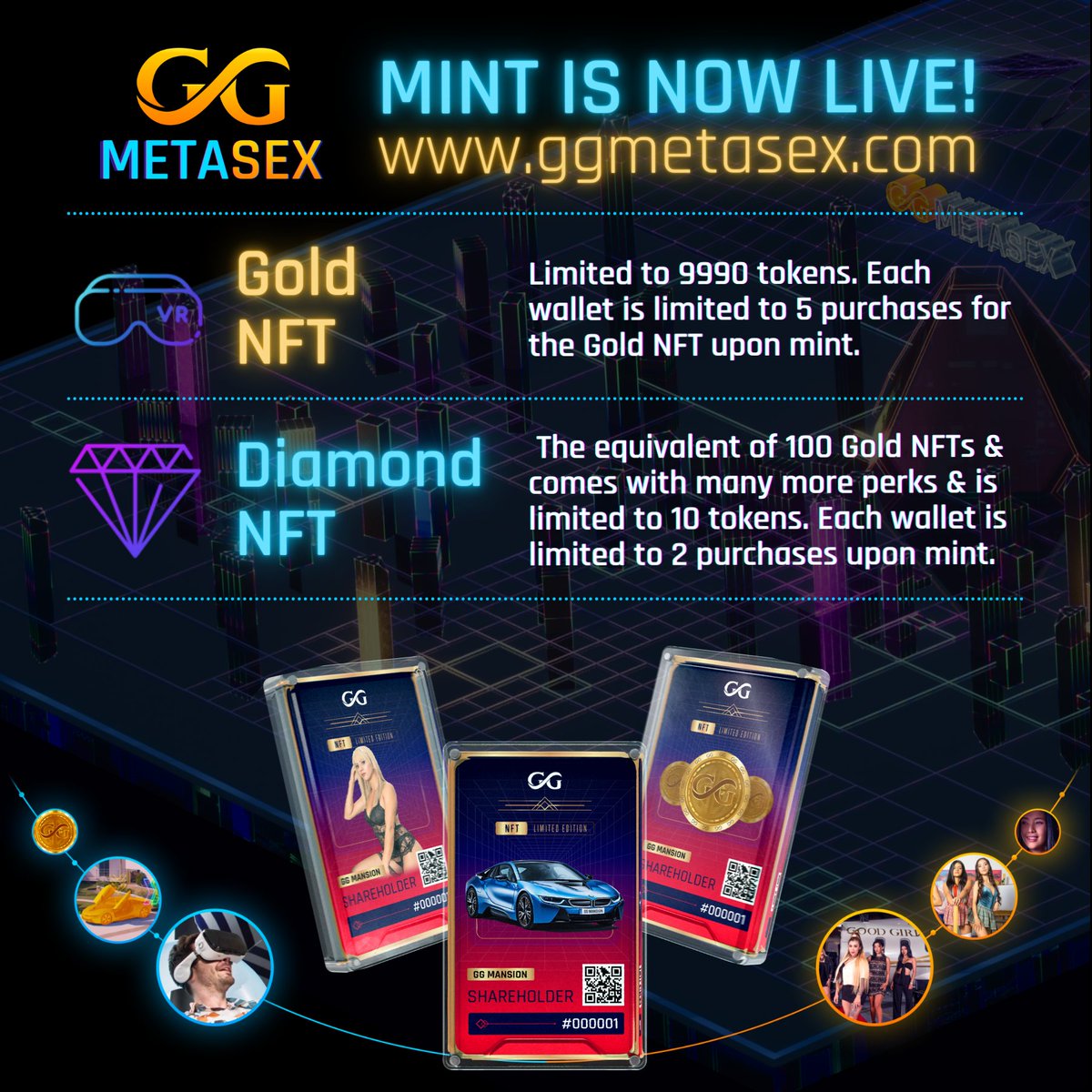 🚨🚨  MINT IS LIVE!  🚨🚨

🔥➡️  ggmetasex.com ⬅️🔥

Join us on Discord! ➡ discord.gg/YzhHnzzQc2

#NFT #NFTCommunity #Metaverse #NFTCollectors #AdultNFT