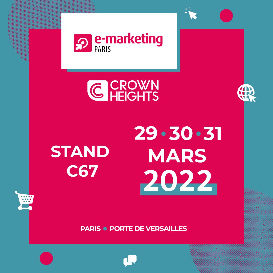 Crown Heights sera présent au salon E-Marketing Paris du 29 au 31 Mars pour exposer ses solutions digital media !
🚩 Paris - Porte de Versailles
RDV stand C67 pour échanger avec nos équipes !
A très vite !

#salon #digital #emarketing #EMKTP2022 #paris #Marketing #Event