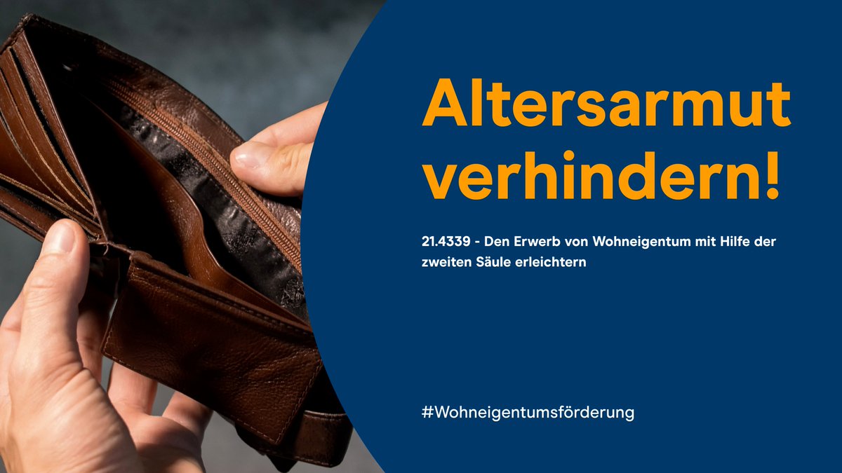 GLP, FDP und SVP wollen den Bezug aus der 2. Säule zugunsten der Wohneigentumsförderung weiter lockern. Sie sorgen dafür, dass die 🚨Gefahr von #Altersarmut weiter steigt und heizen gleichzeitig die #Immobilienblase an. Unverständlich‼️
