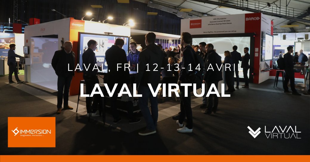 📅[Événement] Retrouvez-nous du 12 au 14 avril pour la 24ème édition du salon <a href="/lavalvirtual/">Laval Virtual</a> avec notre partenaire <a href="/Barco/">Barco</a> et nos soutiens <a href="/ESIgroup/">ESI Group</a> et <a href="/HP_France/">HP France</a> sur le stand B4 Hall B. 

📧 RDV ici pour un pass gratuit et une demande d’invitation : bit.ly/3q5ww6y