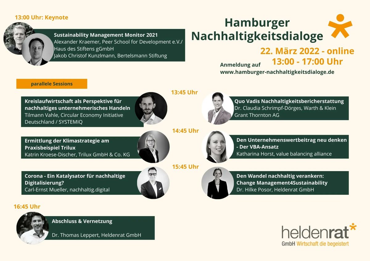 Heldenrat_GmbH's tweet photo. Wir freuen uns, wenn ihr dabei seid am 22.3. bei den #HamburgerNachhaltigkeitsdialogen⭐️
Anmeldungen unter: https://t.co/3BLpbtGj2T
#Nachhaltigkeit #Digitalisierung #valuebalancing #Strategie #Berichtspflichten #ChangeManagement #Kreislaufwirtschaft #Heldenrat https://t.co/0t72vzXpGq