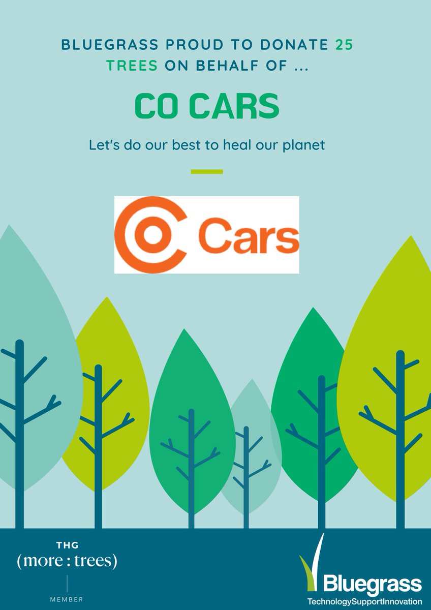 modernetworksSW's tweet photo. Thank you Co Cars &amp; Co Bikes for helping us fight climate change! 💚
By choosing Bluegrass Group as your IT partner, we've planted 25 trees on your behalf and sequestered an estimated 7.50 tonnes of CO2! #ClimateChange #Sustainability #ITSupport #NewClient #EV #ElectricCars https://t.co/dDvvzcs9ko