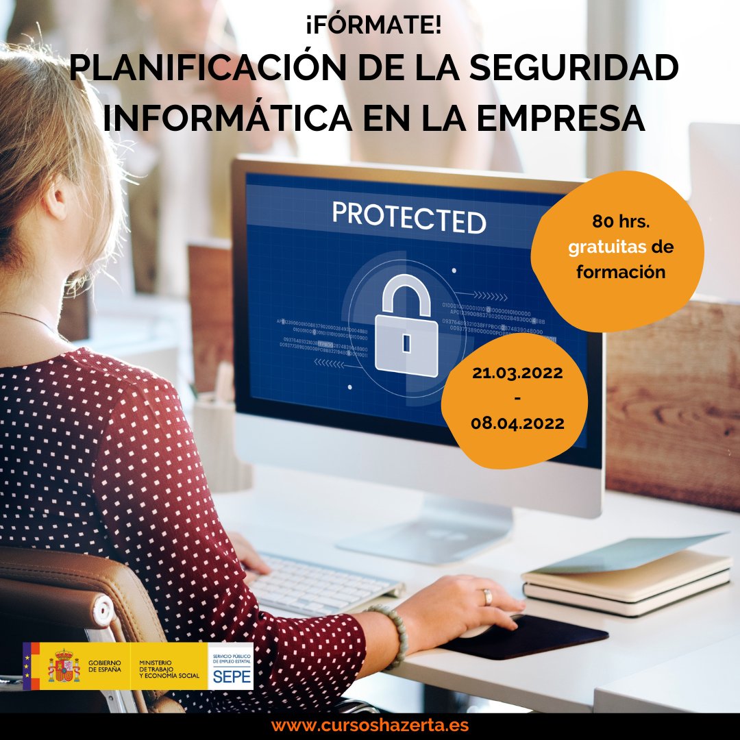 ¡CURSO NUEVO!

🧡 DEBILIDADES, AMENAZAS Y OPORTUNIDADES.
🧡 ADMINISTRACIÓN DE LA SEGURIDAD EN REDES.
🧡 TECNOLOGÍAS CRIPTOGRÁFICAS.
🧡 SISTEMAS DE AUTENTIFICACIÓN.
🧡 REDES VIRTUALES PRIVADAS.

Más info en: cursoshazerta.es/transformacion…