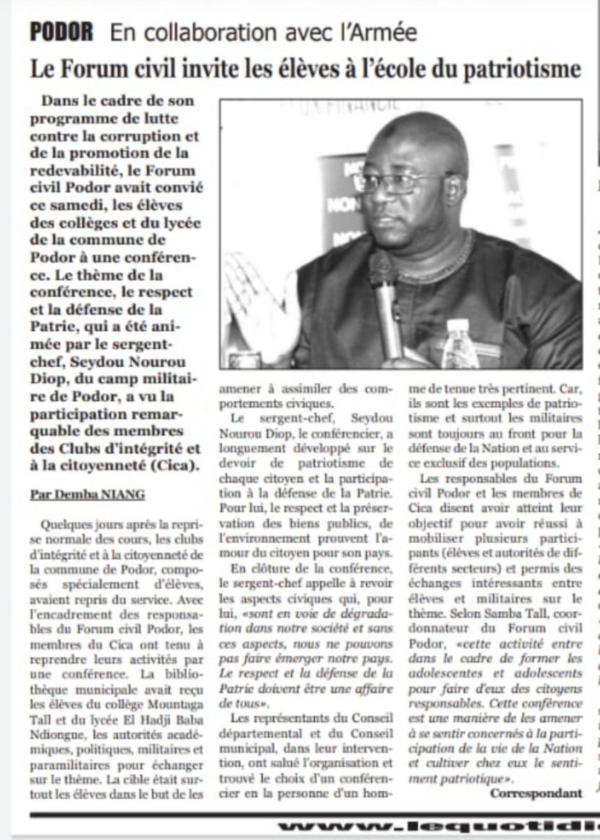 BirahimeSeck's tweet photo. The Forum Civil invites students to the school of patriotism. Thanks again to the Army for the collaboration🇸🇳
Le Forum Civil invite les élèves à l'école du patriotisme.Merci encore à l'Armée pour la collaboration @CicaForumCivil @niallee04 @OSIWA1 @CHEFDIRPA @MarineNation_SN https://t.co/RLXmSHj8Lo