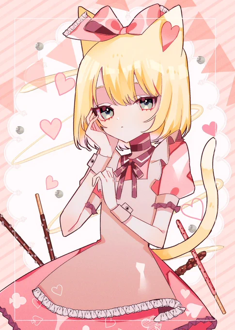 ピンクエプロンドレスの猫耳男の娘