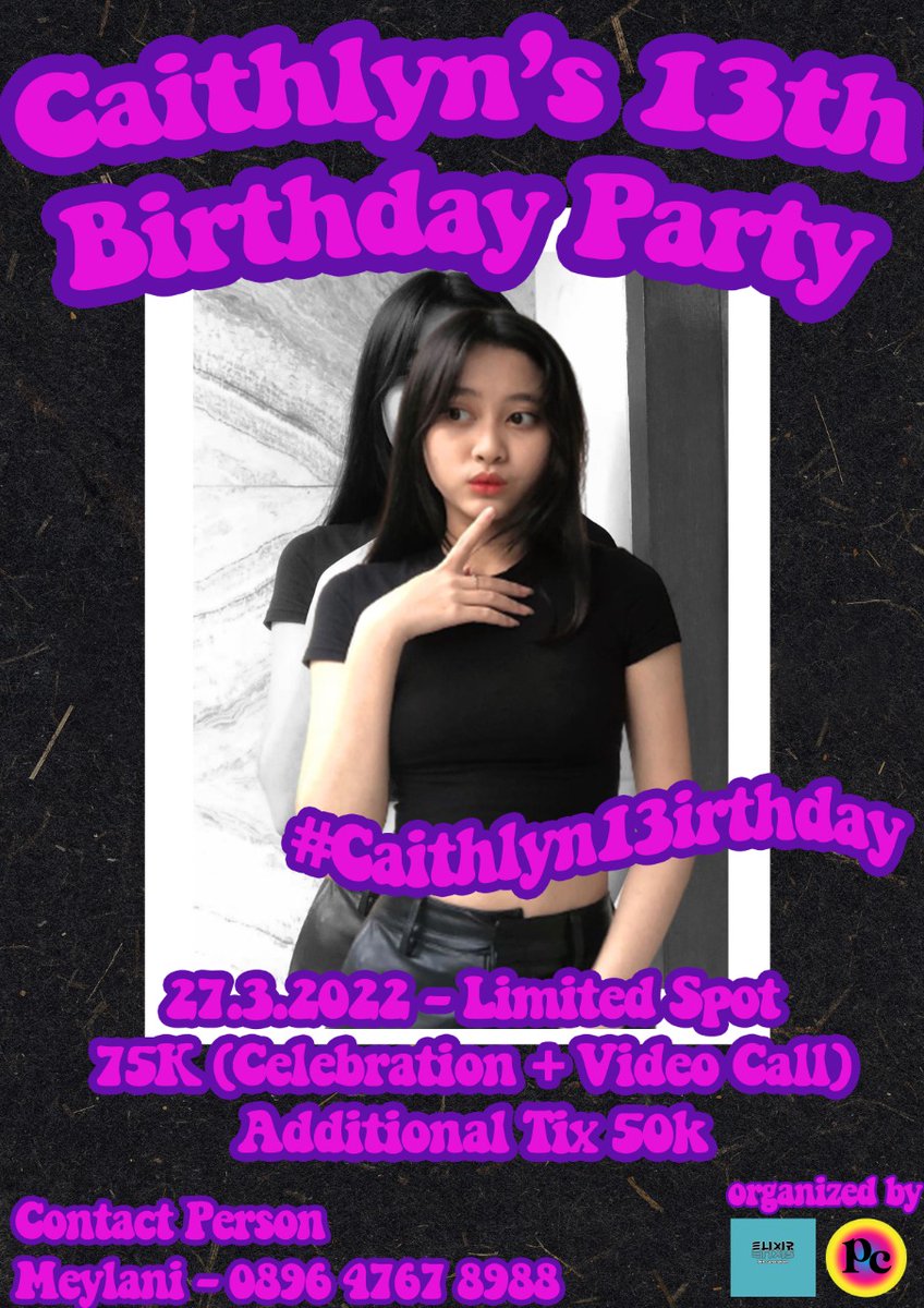 Sebentar lagi @Caithlylynn_gs akan berulang tahun yang ke-13 lho! Kami akan mengadakan perayaan ulang tahun virtual dengan Caithlyn dilanjutkan dengan video call!

Untuk informasi lebih lanjut dapat menghubungi CP di poster ya! Jangan sampai kehabisan!

#Caithlyn13irthday