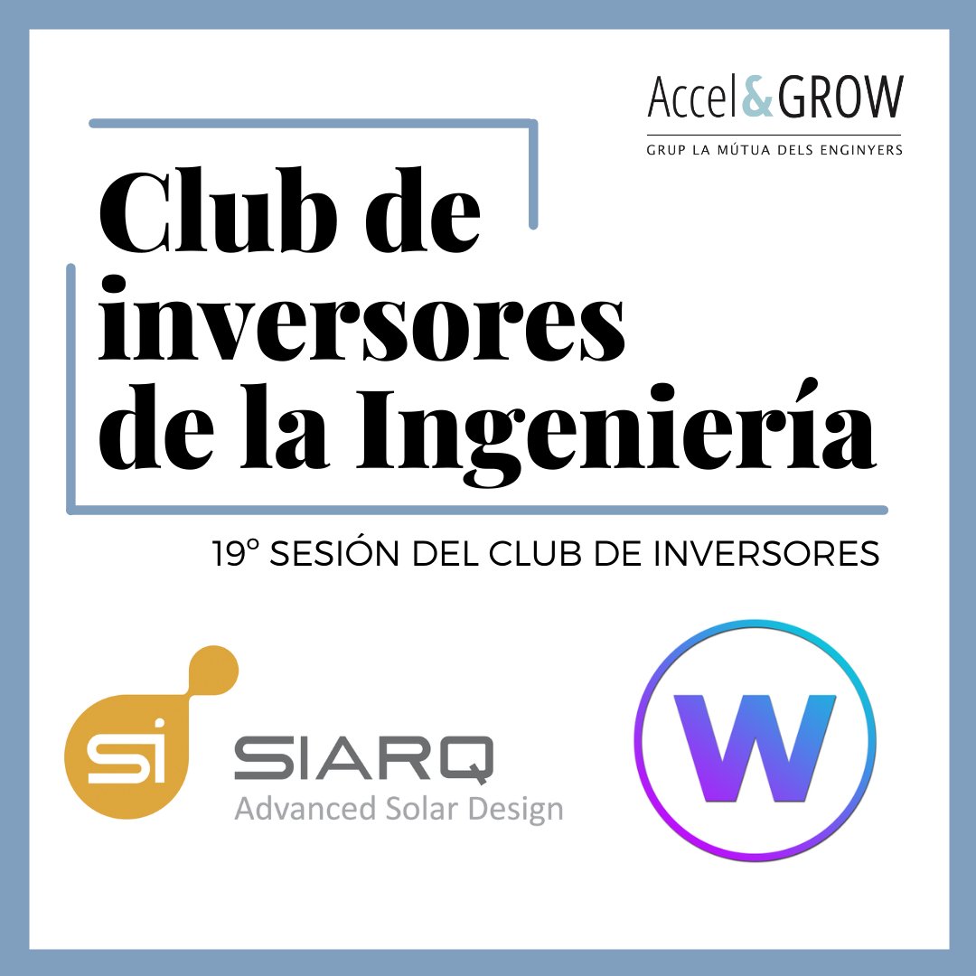 GrowAccel's tweet photo. 🗓️El próximo martes 22 de marzo a las 17h tendrá lugar la 19a sesión del Club de Inversores de la Ingeniería. Contaremos con la presentación de dos proyectos: Siarq y WeCaria.

#clubdeinversion #startup #innovar #inversores #automovil #medioambiente https://t.co/Dg3zj6IYEd