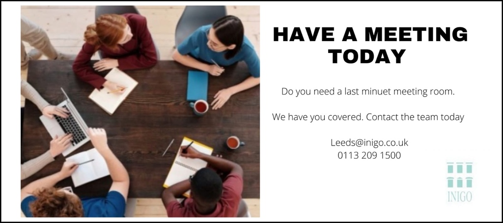 InigoBCLeeds's tweet photo. Do you have a last minute meeting?

Look no further we have you covered. Book our meeting room today. Get in contact with the team today 

Email: leeds@inigo.co.uk 
Phone: 01132091500

#meetingroom #leeds #lastminute #gettogether #talkitout #office #business https://t.co/Koc5BWGBML