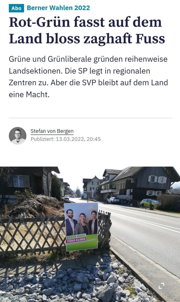 Die <a href="/gruenebern/">GRÜNE Kanton Bern</a> expandiert in die Agglo und aufs Land. Gerade diese Gebiete sind auf funktionierende Ökosysteme angewiesen und kriegen die Klimakrise direkt zu spüren.
Artikel von Tamedia mit unserem Grossratskandi <a href="/RaffiWuethrich/">Raffael Wüthrich</a>: derbund.ch/rot-gruen-fass…
