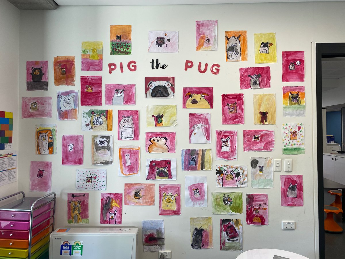 Very happy with my Stage 1 class on their Pig the Pug artwork 😊 #acu_edu