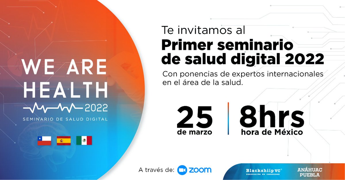Participamos en el encuentro sobre digitalización en salud #WeAreHealth presentado por Universidad Anáhuac y Blackshiip de #Mexico, junto a <a href="/IvanRomarico/">Ivan Romarico González Espinoza</a> Erik Díaz y la Dra. Georgina Garcia.
25 Marzo 15:00h de España (8:00h Mexico).
Regístrate gratis en:
eventbrite.com/e/we-are-healt…
