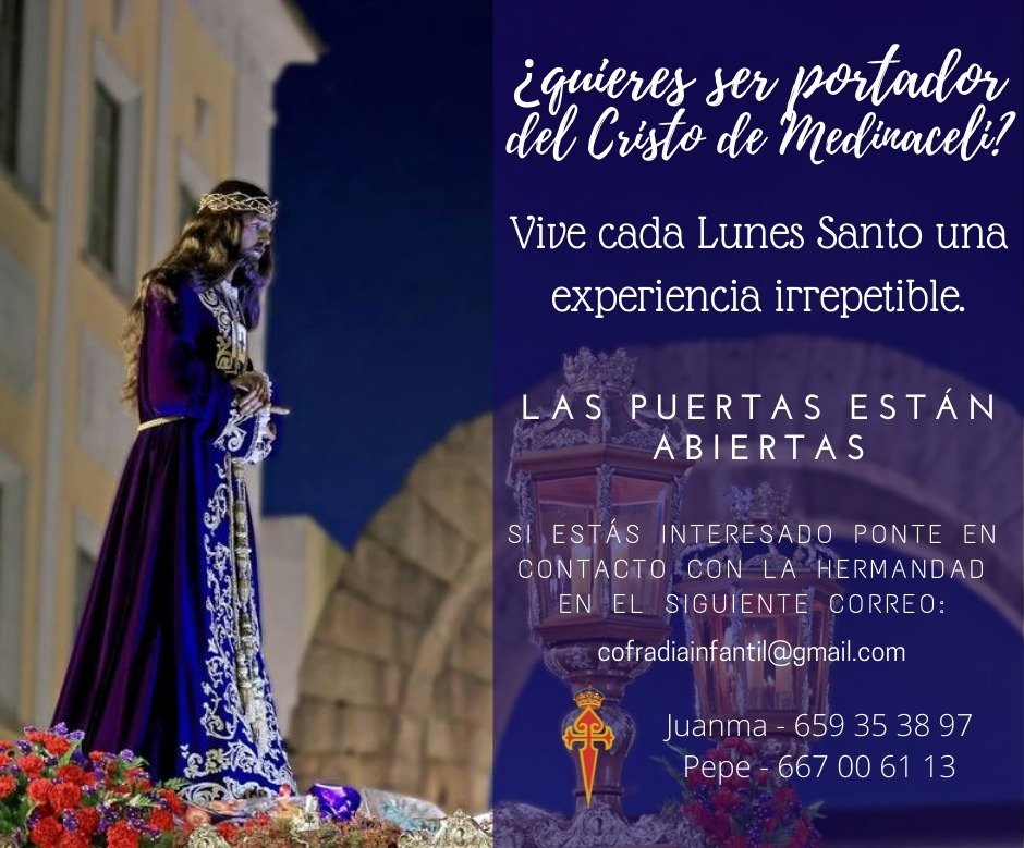 ¿𝖰𝗎𝗂𝖾𝗋𝖾𝗌 𝗌𝖾𝗋 𝖯𝗈𝗋𝗍𝖺𝖽𝗈𝗋 𝖽𝖾𝗅 𝗉𝖺𝗌𝗈 𝖽𝖾l Cristo 𝖽𝖾 𝖬𝖾𝖽𝗂𝗇𝖺𝖼𝖾𝗅𝗂?

⏩ Vive cada Lunes Santo una experiencia irrepetible.

Si estás interesado, ponte en contacto en los teléfonos:
☎️ 667 006 113
☎️ 659 353 897