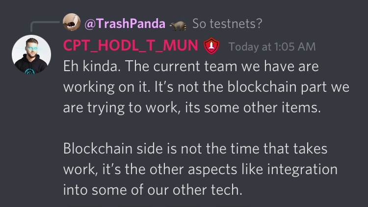 SafemoonWarrior's tweet photo. #SAFEMOON 
Q: So testnets?
KARONY: Eh kinda. The current team we have are working on it. It’s not the blockchain part we are trying to work, it’s some other items

Blockchain side is not the time that takes work, it’s the other aspects like integration into some of our other tech https://t.co/NraWqTWwWG