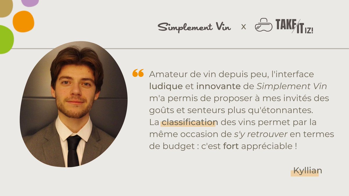 Takeitizi_FR's tweet photo. 👋 Nous avons le plaisir de vous présenter Kyllian, étudiant en 4ème année de commerce. Il a testé l'application Take it izi x @SimplementVin. 

Et vous, qu'en avez-vous pensé ? 

#experienceclient #vin #ecommerceimmersif https://t.co/UzhXTBSAr2
