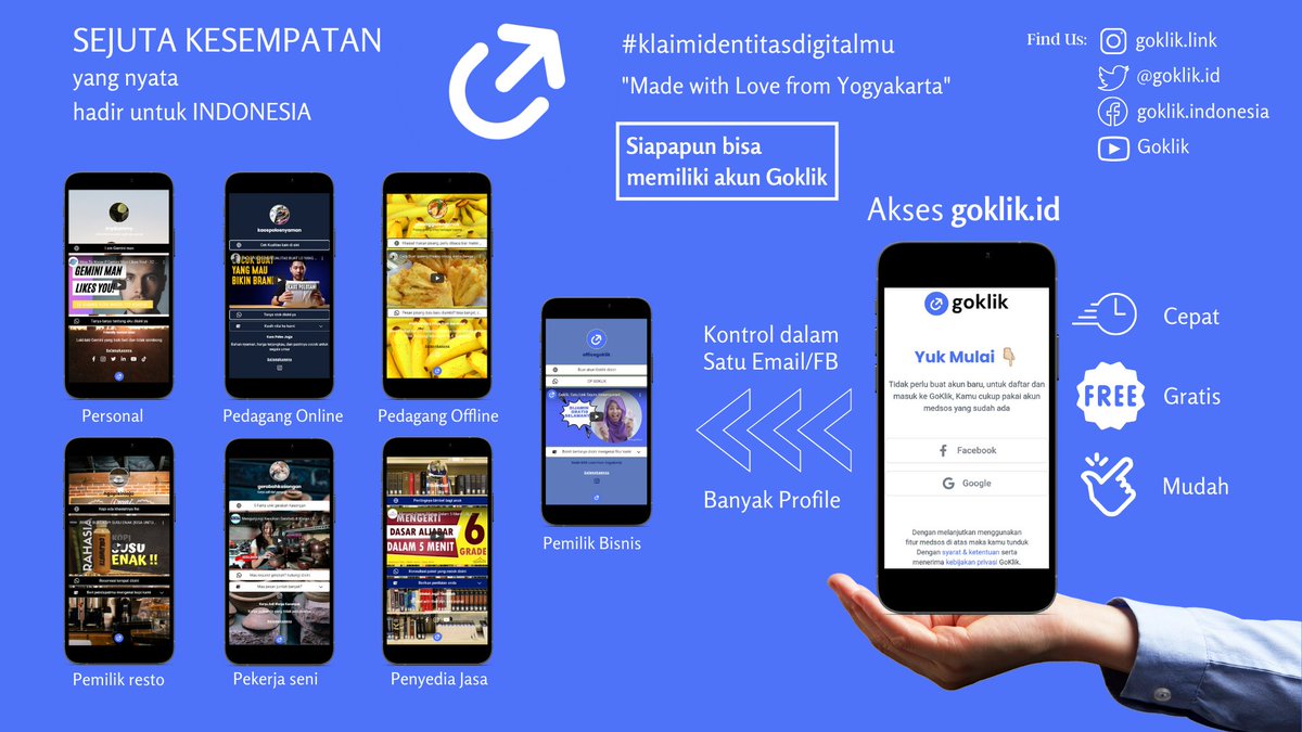 goklikid's tweet photo. Goklik merupakan solusi ajaib dalam bentuk tautan gratis (free magic link).
Klain identitas digitalmu sekarang dan dapatkan pengalaman baru memperkenalkan diri ke dunia digital dengan cara yang mudah dan gratis!.
Buat Goklikmu di https://t.co/wn0FSWAsPB https://t.co/aoMkEE8xVR