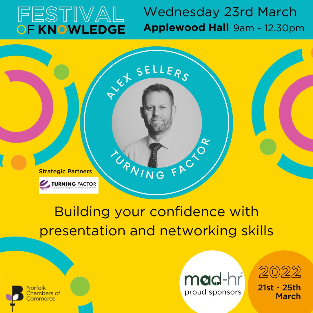 Spend the morning building your confidence with our presentation &amp; networking skills workshop with Alex Sellers from <a href="/TurningFactor/">Turning Factor</a>

He will look at how we can present ourselves with ease and confidently making the best use of our voice and body language. 
eventbrite.co.uk/e/festival-of-…