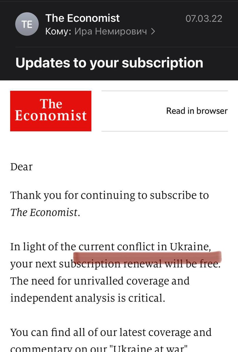 sea_inside3's tweet photo. Today 20th day of war in Ukraine. 

20 days we wake up from air alarms. Every day russians are killing Ukrainian people and destroying Ukrainian cities. 

And today my colleague received an email from @TheEconomist, where Crimea is marked as Russian.

The Economist, are you ok? https://t.co/A1KW2VjOaZ