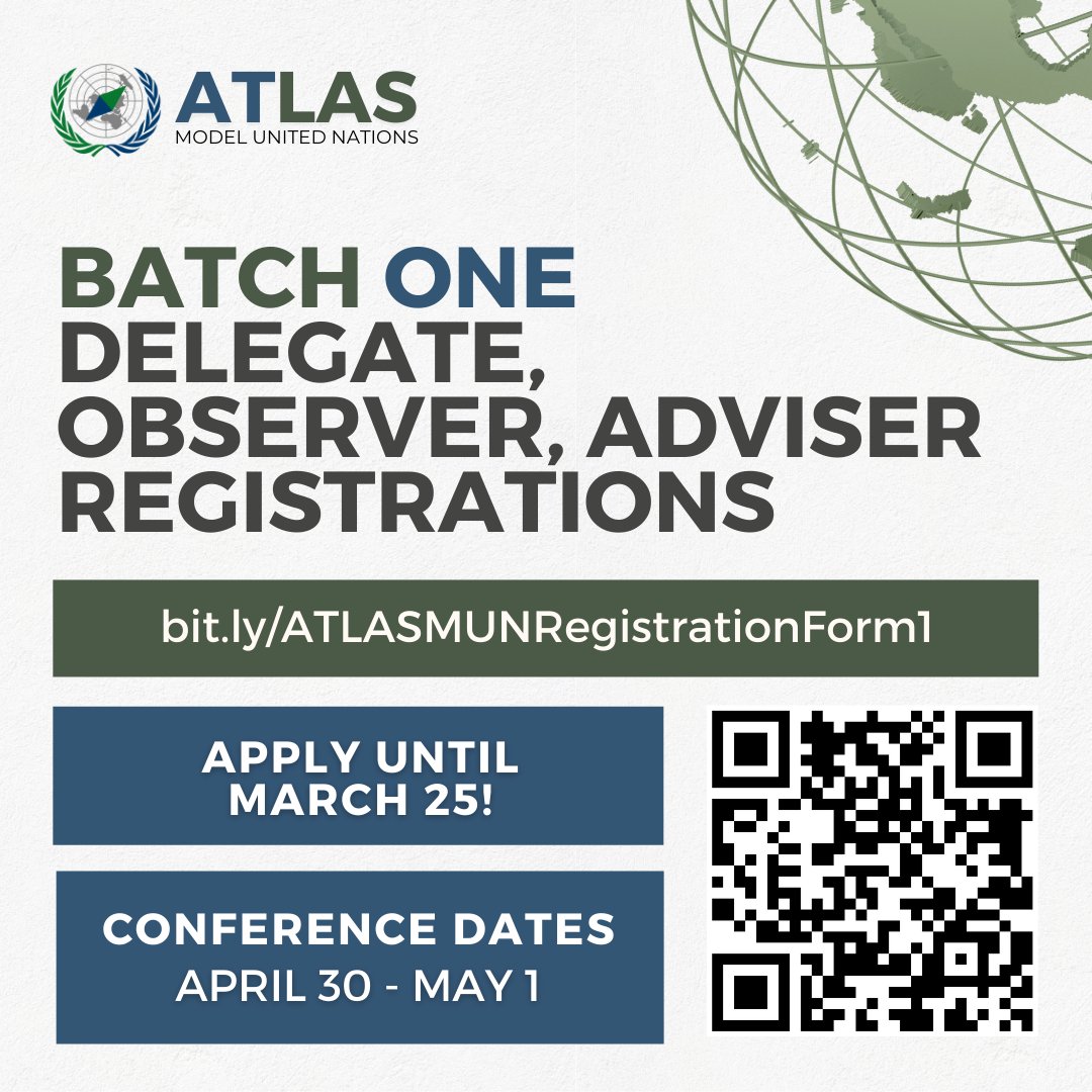 animomun's tweet photo. MOTION TO RECOGNIZE THE AMENDMENT, CHAIR!🧑‍⚖️
Due to an unprecedented influx of inquiry and interest towards delegate, observer, and adviser registrations for ATLAS MUN, the executive committee has amended the registration form 🔖 for your convenience! https://t.co/kicikA4Cg9