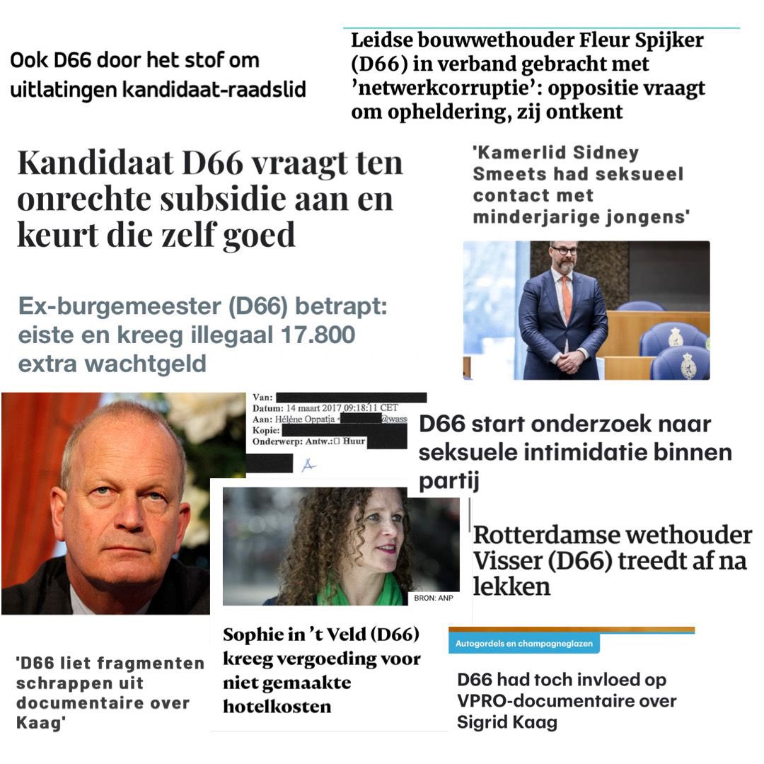 RicharddeMos's tweet photo. D66 gaat prat op ‘integer’ bestuur, ondertussen ⤵️
- Gesjoemel onkostenvergoedingen
- Seks met minderjarigen
- Seksuele intimidatie 
- Lekkende wethouder
- Wethouder die zichzelf subsidie geeft
- Illegaal wachtgeld
- Penthouse Pechtold
- Kaag docu

Wakker?
#dezestadverdientbeter https://t.co/iCBVZ3DrfB