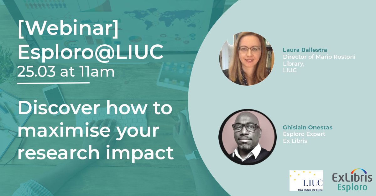 [WEBINAR – 25.03] Wondering how your library can maximise its impact on academic research? Join us next 25.03 to discuss with Laura Ballestra, Director of the Mario Rostoni library,  LIUC to discover how Esploro can help you achieving this objective  hubs.ly/Q015D5Xx0