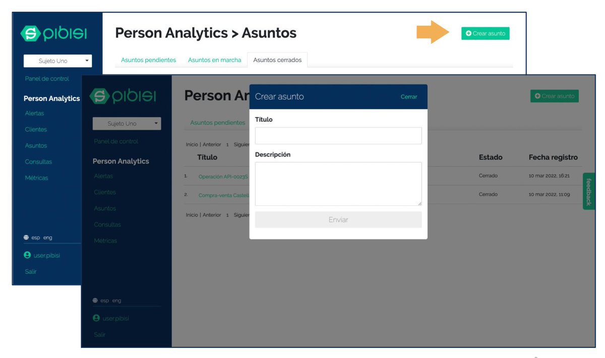 pibisi_'s tweet photo. ¡Tenemos nueva #funcionalidad en #PersonAnalytics!
Nota para despistados: Person Analytics es nuestro módulo para el chequeo de #ListasAML de sancionados, terroristas, PEPs y noticias adversas con base de datos propia.
Hemos introducido el concepto de #Asunto, (1/3) https://t.co/3t0qj19gcW