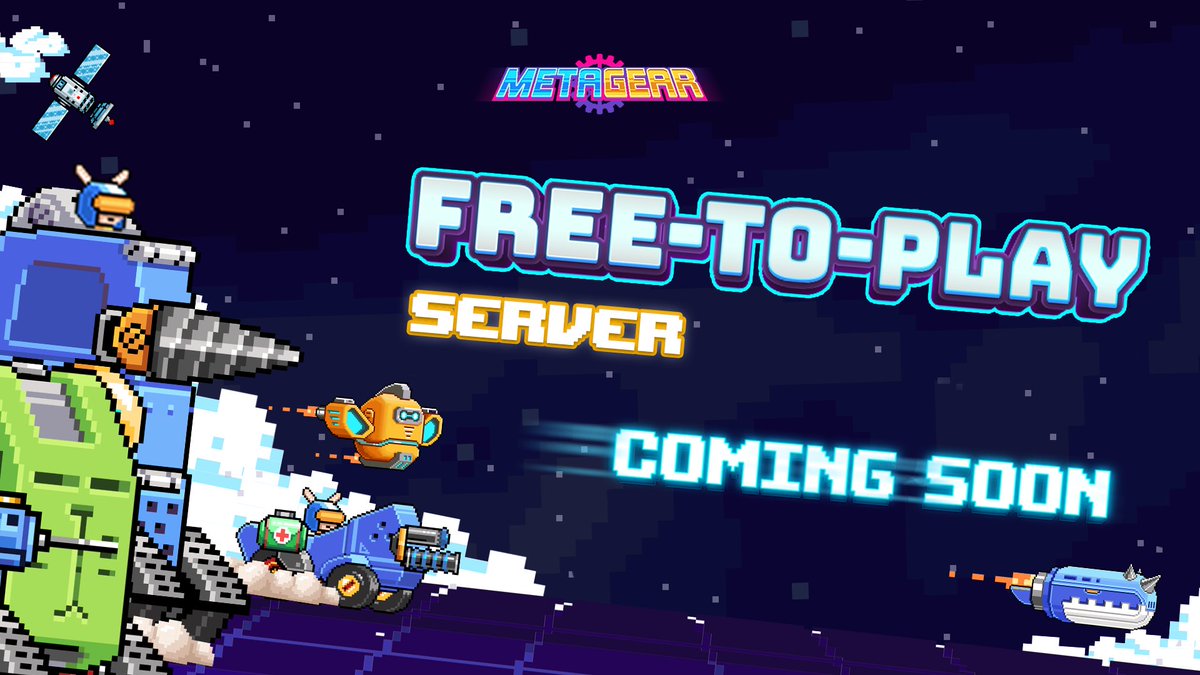MetaGearGame's tweet photo. 💥 METAGEAR FREE-TO-PLAY SERVER COMING SOON 💥

🚀 As the Mainnet comes right around the corner, MetaGear will also be releasing a free-to-play version 🤩🤩 All you have to do is have fun with our Gear machines 🎉

🌠 More details is coming soon so stay tuned Gearheads 🙌🙌 https://t.co/ezb65UxB4l
