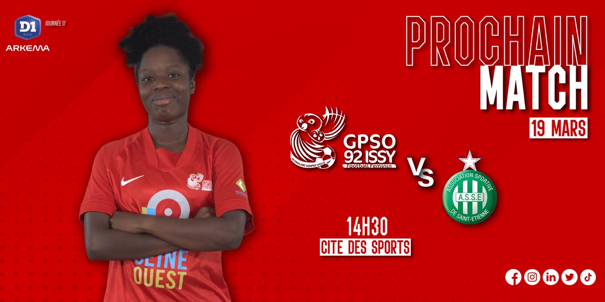 Ce samedi 19 mars, nos Chouettes affronteront l’<a href="/ASSEFeminines/">ASSE Féminines 👸</a> pour la 17ème journée de @D1Arkema 💪

Réservez vos places dès maintenant pour ne pas rater ce choc ⤵️
gpso92issy.fr/billetterie/

#GPSOASSE #AllezLesChouettes 🔴⚪️