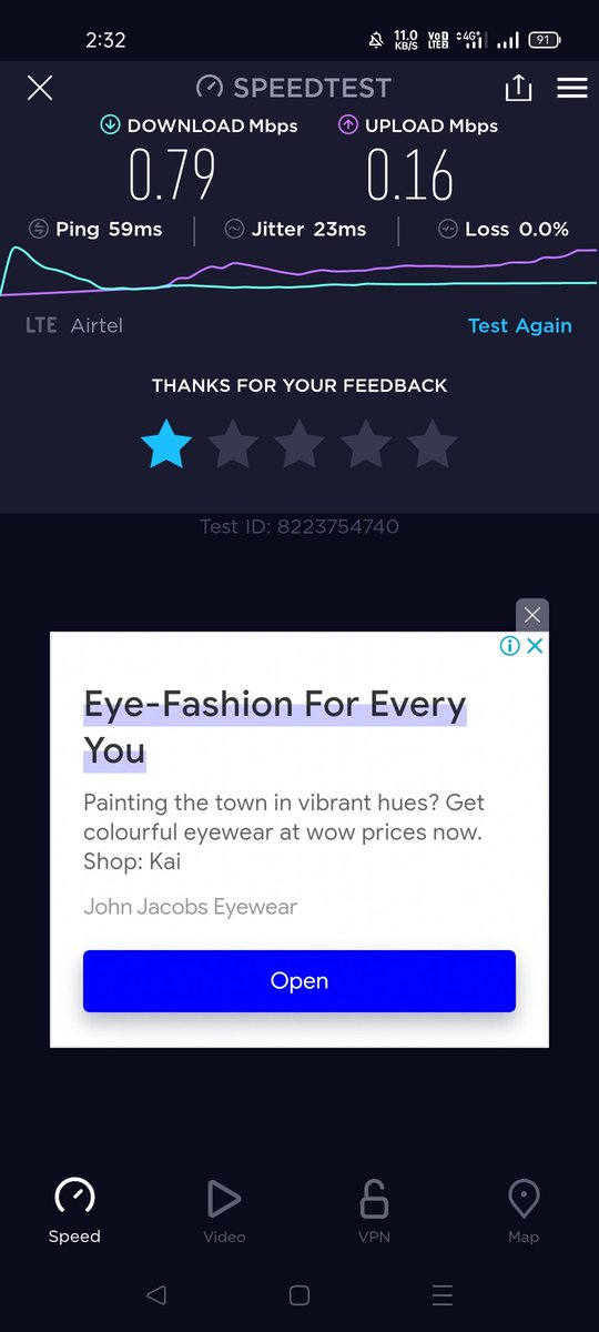 RaghavendraaNe3's tweet photo. @airtelindia I'm getting this slow speed in 4g+ in my area anantapur AP 515001 it can't even cross 1mbps waste network https://t.co/GaF7Jv56rl