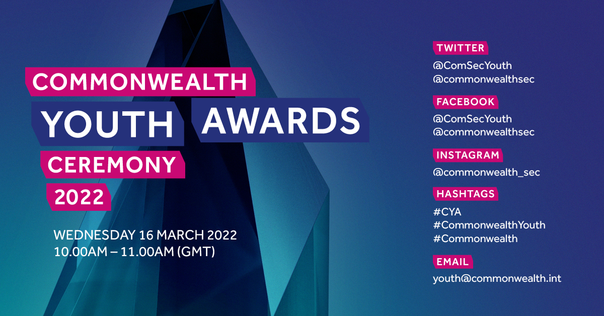 20 incredible young people from 17 #Commonwealth countries have been announced as finalists in this year’s #CommonwealthYouth Awards (#CYA)! 🏆

Tune in for the livestream of the Awards ceremony on 16 March at 10am GMT 👉: bit.ly/3IBF3Wq

<a href="/ComSecYouth/">Commonwealth Youth</a> | <a href="/commonwealthsec/">The Commonwealth</a>