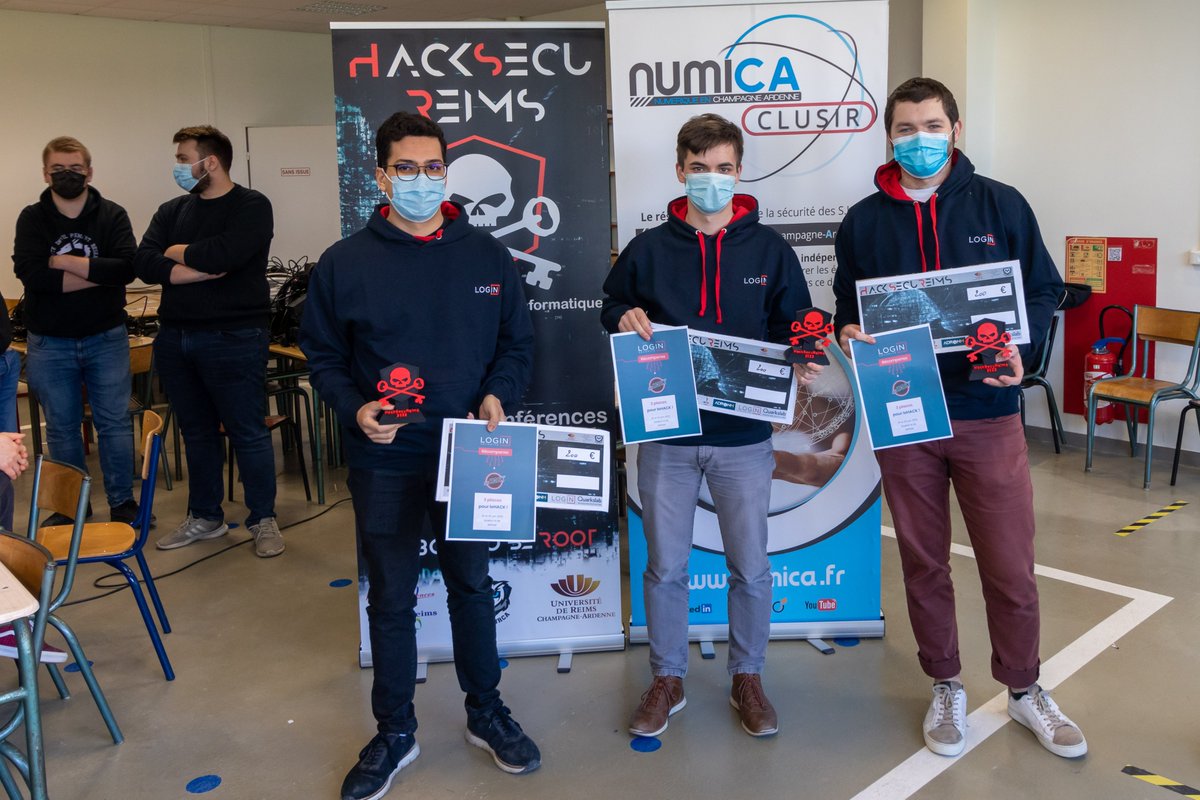 fnolot's tweet image. Ils ont remporté le #HackSecuReims 2022. Félicitations à #Synacktiv de @telecomparis pour cette 1ère place. Merci à @LoginSecurite pour ces jolies hoodies cadeaux hacksecureims.eu/resultat.html