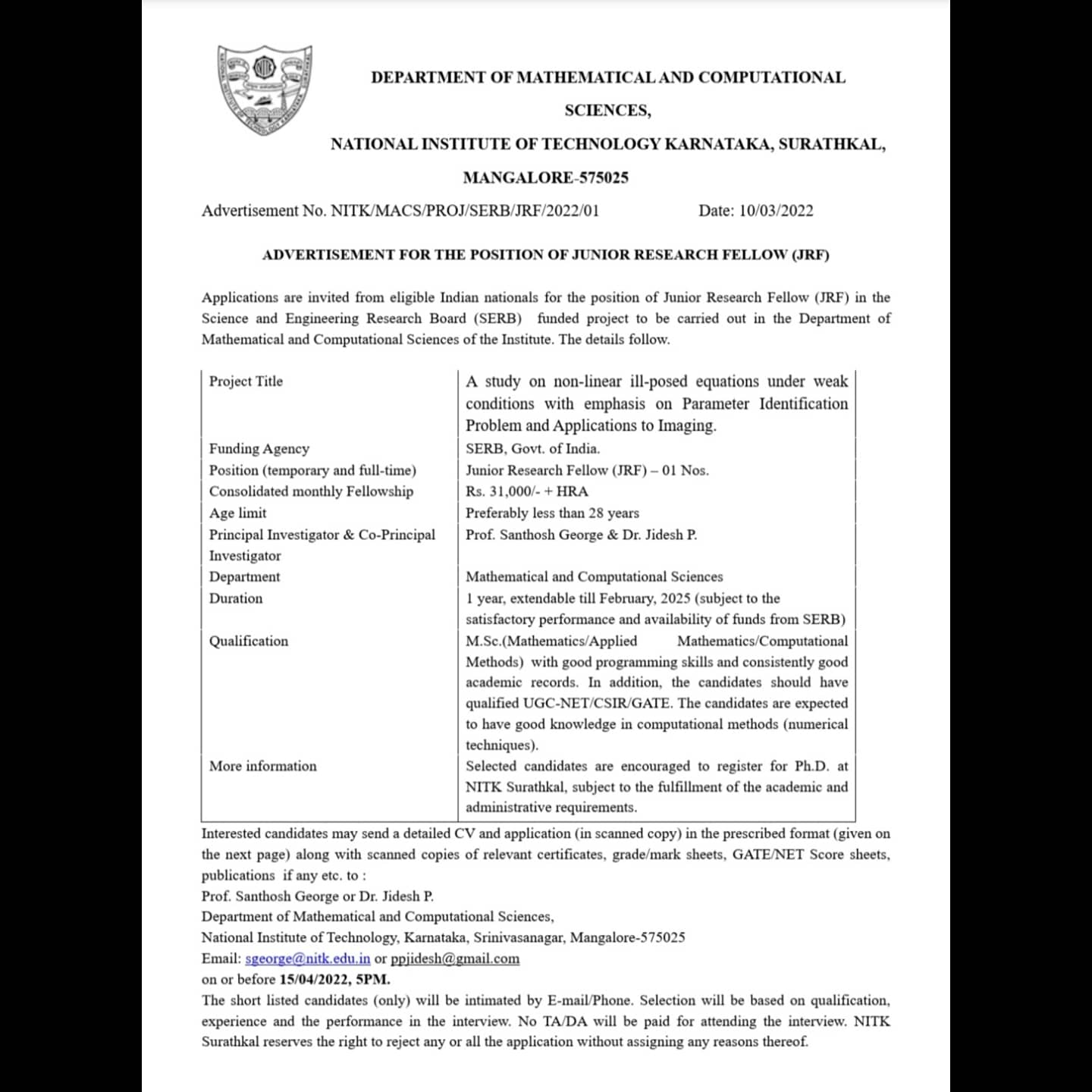 NITK Surathkal Official On Twitter Applications Are Invited For JRF nitk-surathkal-official-on-twitter-applications-are-invited-for-jrf