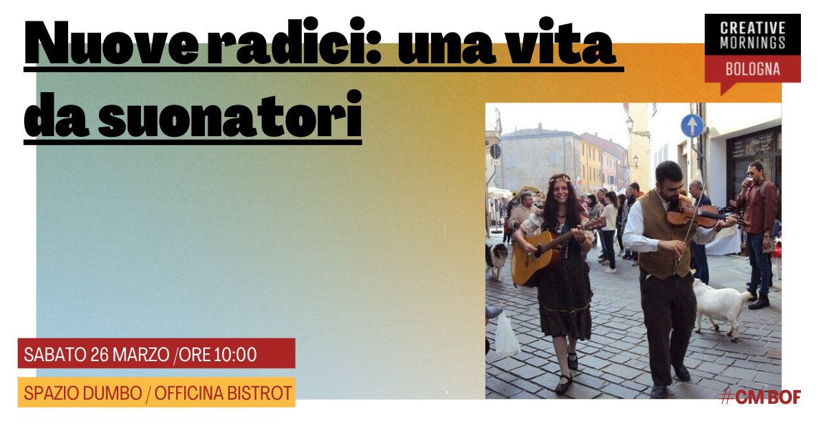 Creative Morning BOF (@bolognacm) on Twitter photo Il 26 marzo alle 10:00 presso <a href="/BolognaDumbo/">DumBO Bologna</a> abbiamo il piacere di portarvi a ballare, grazie al duo folkloristico Fragole e Tempesta che ci spiegherà com’è la vita in appenino e come si tengono vivi i canti popolari. Prenotate il vostro posto: fb.me/e/32KMvmlfe Il 26 marzo alle 10:00 presso <a href="/BolognaDumbo/">DumBO Bologna</a> abbiamo il piacere di portarvi a ballare, grazie al duo folkloristico Fragole e Tempesta che ci spiegherà com’è la vita in appenino e come si tengono vivi i canti popolari. Prenotate il vostro posto: fb.me/e/32KMvmlfe