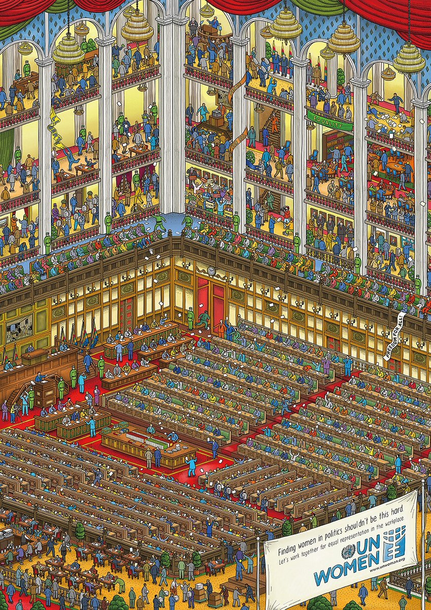 CarrieRosePR's tweet photo. This 2017 Where's Wally style campaign by the UN Women aimed to highlight the lack of women in Science, Technology, and Political roles 👏 https://t.co/6C0etZmHo2