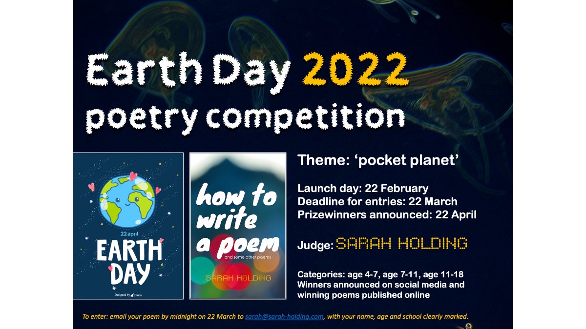 SeaHolding's tweet photo. Calling all young #poets! You've got one more week to enter my @EarthDay #Poetry #Competition - the deadline is midnight on 22 March! #enternow #ks2 #ks3 #ks4 #englishlead #literacycoordinator #prizes #pocketplanet #howtowriteapoem https://t.co/d5iCwM3qak