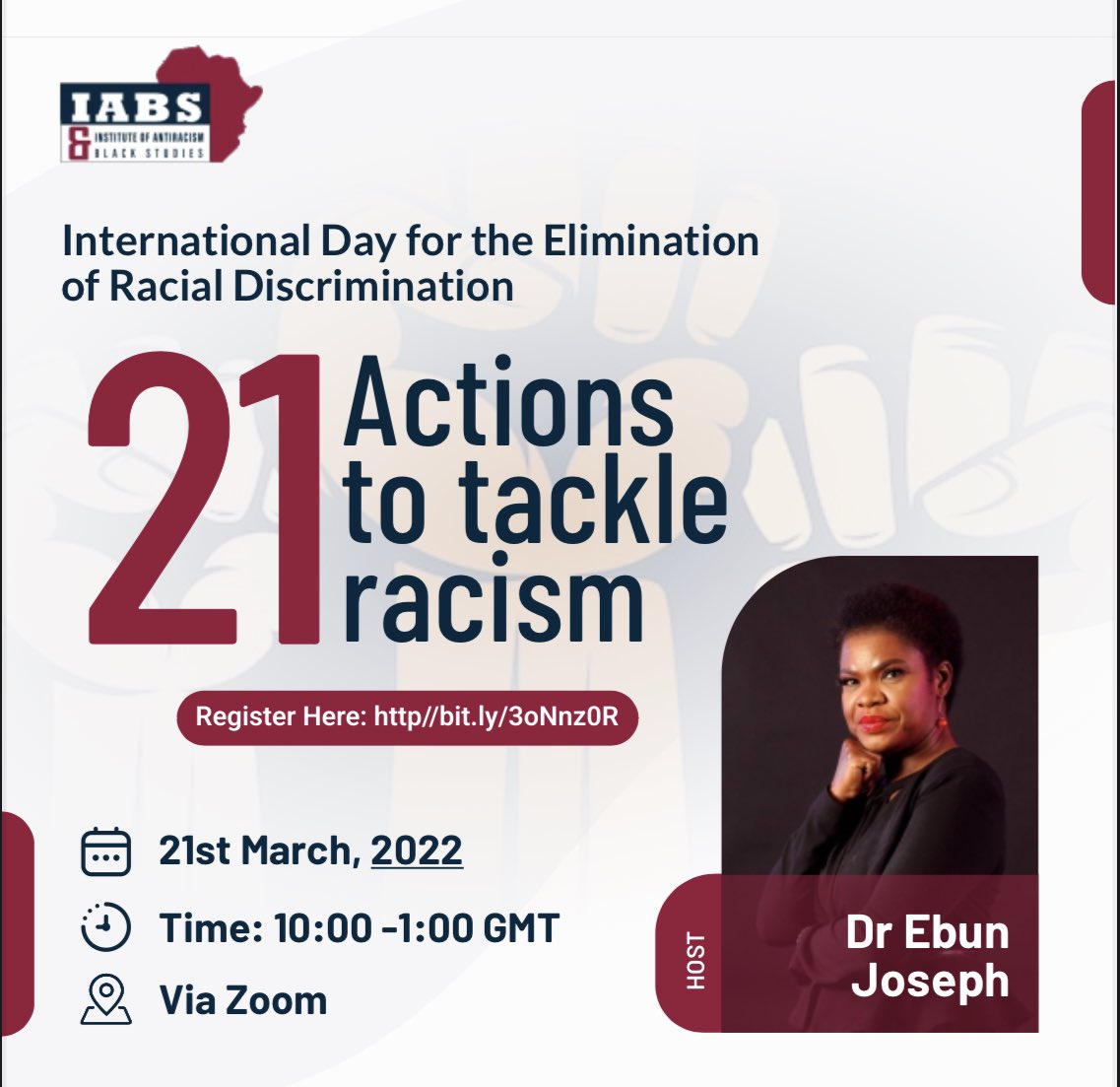 OfAntiracism's tweet photo. What are you doing to mark the International Day for the Elimination of Racial Discrimination? Join us on the 21st where our Director @EbunJoseph1 will be hosting an online conversation on 21 Actions to tackle racism in the workplace.

Register here: https://t.co/21qXQZvsaa https://t.co/uDTuXFYrsQ