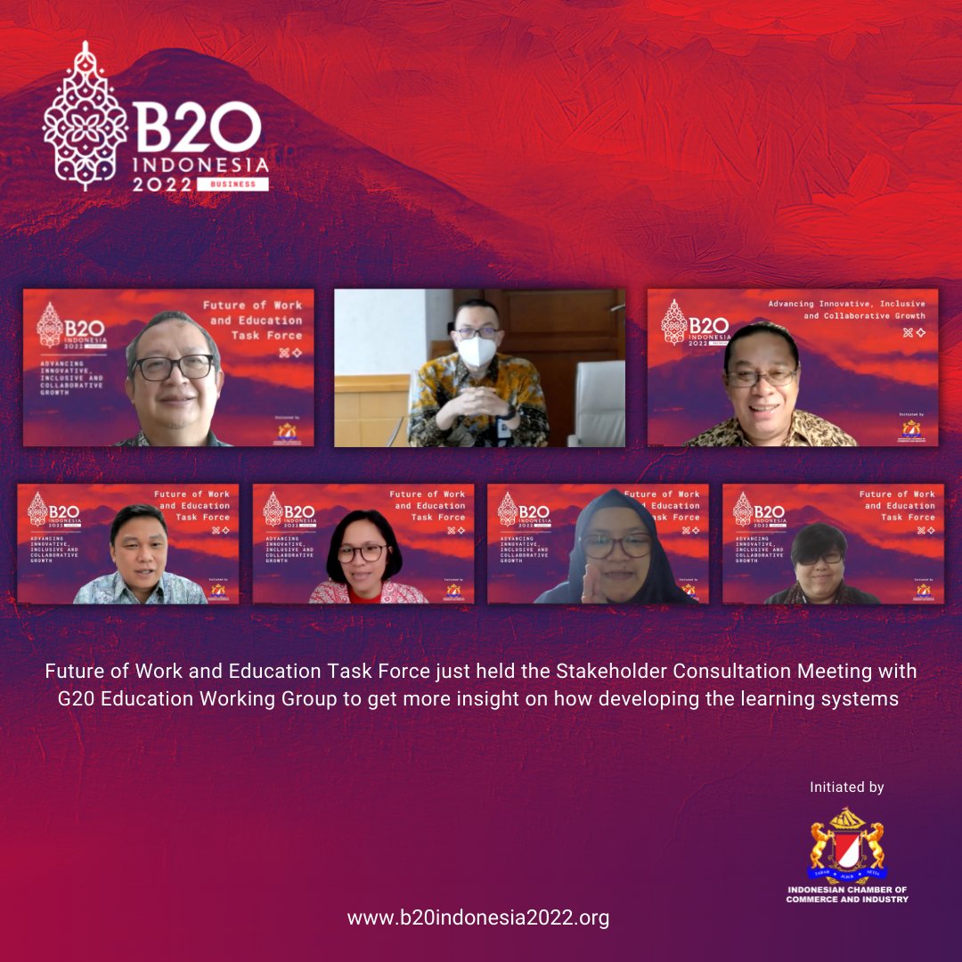 b20's tweet photo. The Future of Work and Education Task Force held a Stakeholder Consultation meeting with Iwan Syahril as Chair of G20 Education Working Group.
#FutureofWorkandEducation
#B20Indonesia #B20Summit #B20 https://t.co/vySanB7a7Q