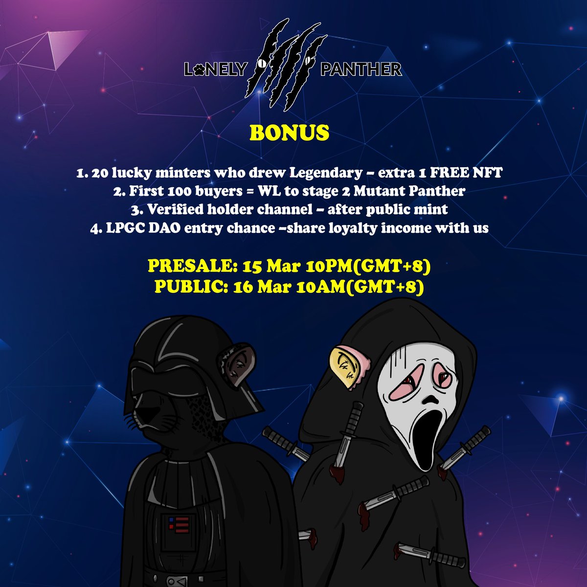 Bonus Activity for Minting
(Including Presale and Public)

Please see details on the poster: P
Happy Minting!!

#nfts #nft #nftart #nftcommunity #nftcollector #nftartist