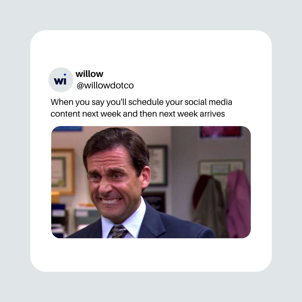 willowdotco's tweet photo. It happens to the best of us. 🤷 

Reminder: It's still not too late to schedule your content for this week! 🚀 https://t.co/okQAlBz6r9