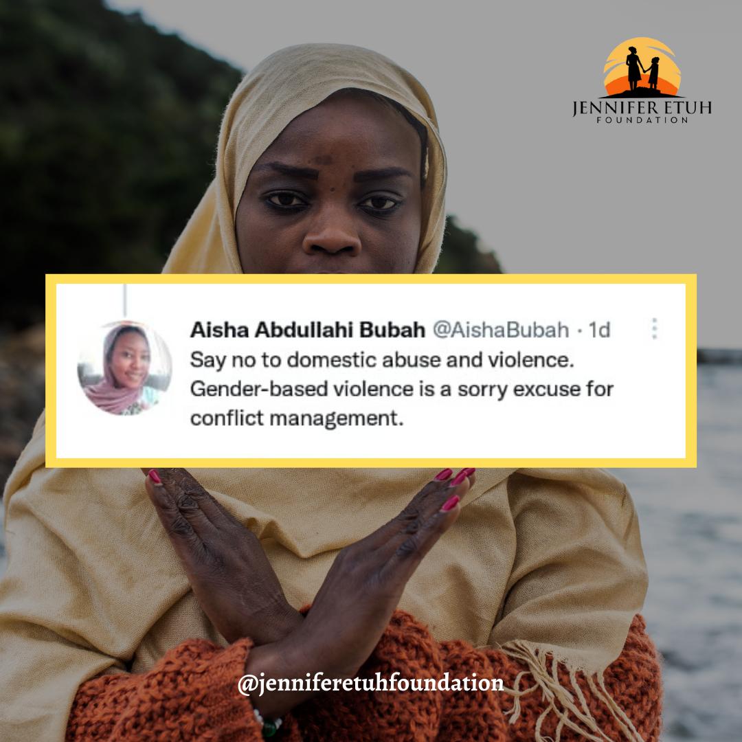 EtuhJennifer's tweet photo. “Gender-based violence is a sorry excuse for conflict management”

Say no to #genderbasedviolence.

#jenniferetuhfoundation #breakthebias2022 #empowerwomen #GBV
 #protectthegirlchild #saynotogbv  #safespaceforgirls #zerotolerance https://t.co/bHIEJfugS6