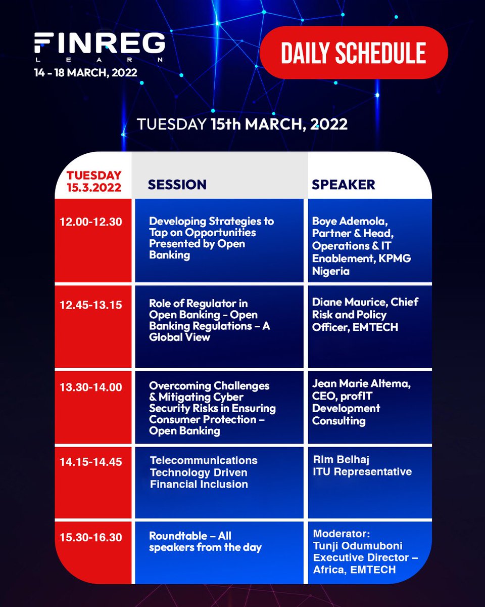 finreglearn's tweet photo. We are very excited that we had over 600 attendees yesterday for the Day 1 - OPEN BANKING of #FINREGLearn virtual capacity building program.

If you missed it, you don’t have to worry, join us for today’s sessions on Open #Banking starting at 12:00pm (WAT).

#Emtech #gic https://t.co/GIW2yTDZjY