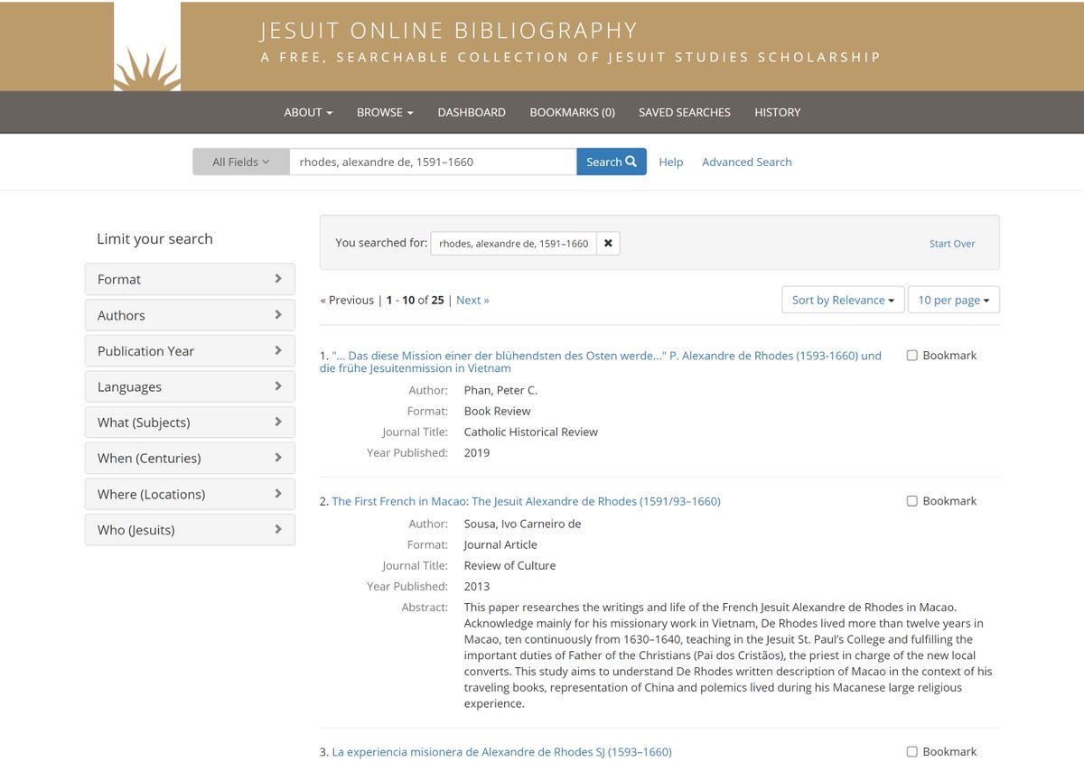 Impressive recent scholarship on the #Jesuit missionary Alexandre de Rhodes -- works in English, French, Spanish, Italian, and Russian

See more at the #openaccess Jesuit Online Bibliography

jesuitonlinebibliography.bc.edu/catalog?utf8=%…

#JesuitStudies #JesuitHistory