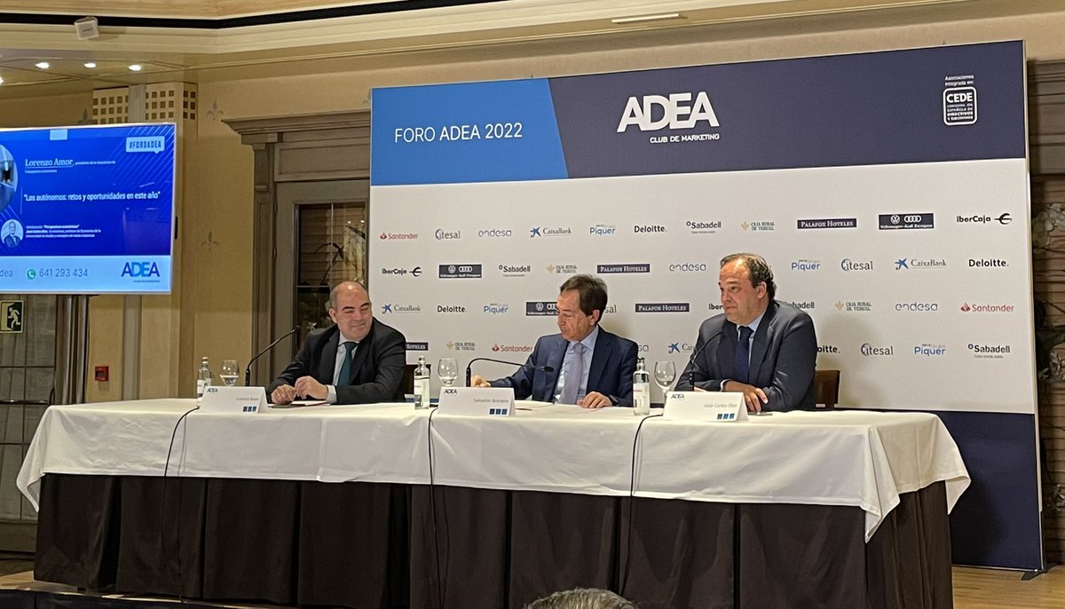 Hoy participamos en #ForoADEA “Los autónomos: retos y oportunidades en este año” con <a href="/lorenzoamor_ata/">Lorenzo Amor</a>
"Es obligatoria una bajada inmediata de los impuestos sobre carburantes y electricidad, evitar que el contexto actual arrastre a los #pymes y #autónomos al cierre".